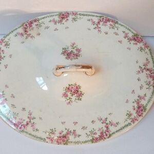 Pink and White Floral Oval Serveware Lid with Handle